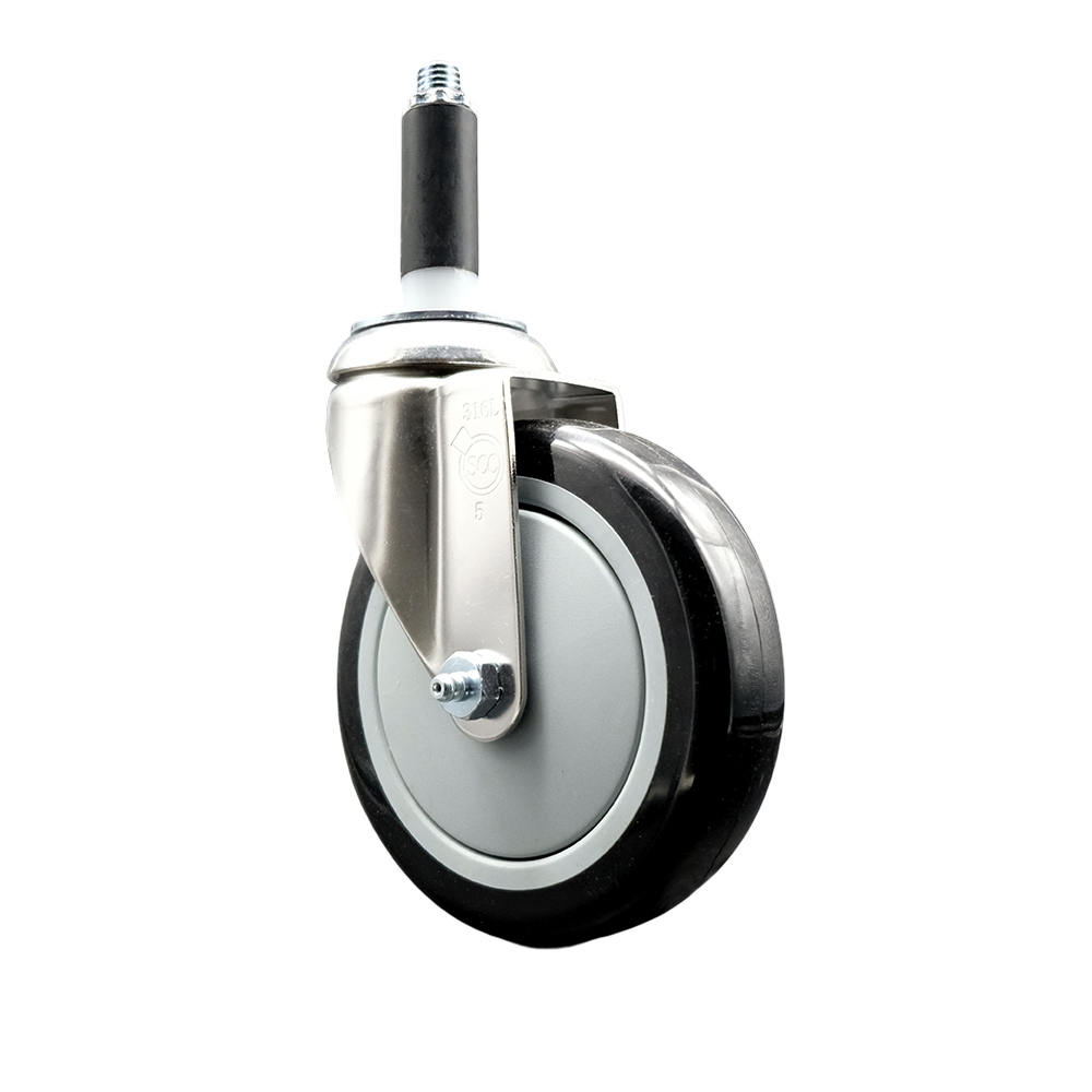 Polyurethane Swivel Stem Caster with 5 in. Black Caster Wheels, 0.87 in. Expanding Stem - 316 Stainless Steel Caster