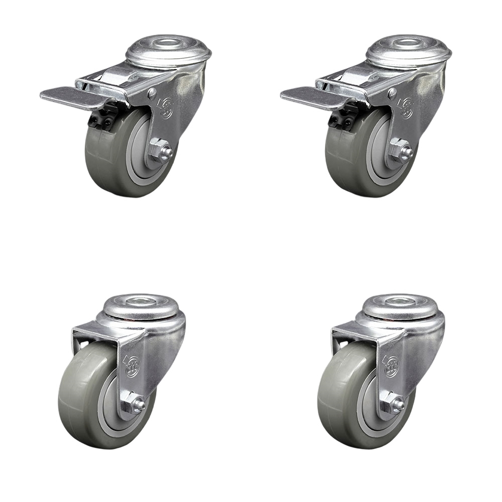 SCC-SSBHTTL20S3514-PPUB-2-S-2 Stainless Steel Polyurethane Swivel Bolt Hole Caster with 3.5 x 1.25 in. Gray Wheels - Set of 4