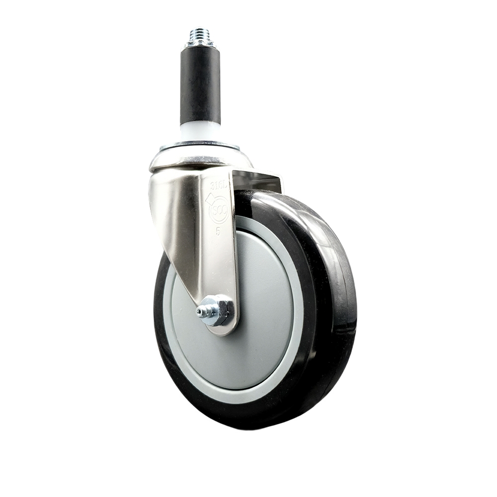SCC-SS316EX20S514-PPUB-BLK-1 Polyurethane Swivel Stem Caster with 5 in. Black Caster Wheels, 1 in. Expanding Stem - 316 Stainless Steel Caster