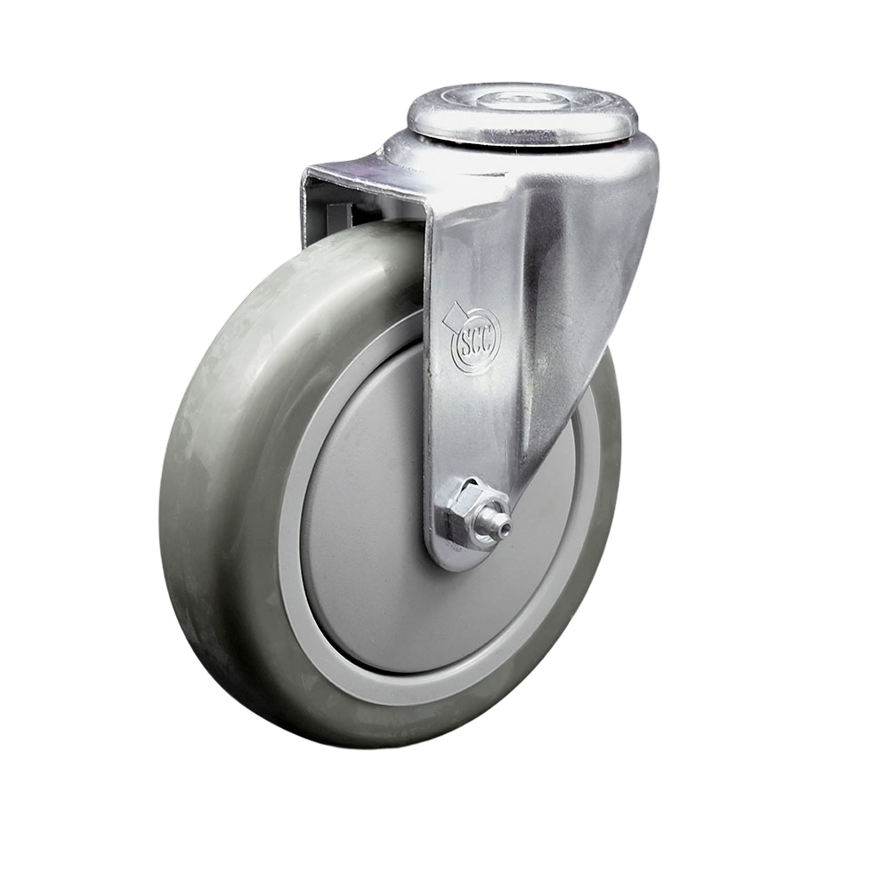 SCC-SSBH20S514-PPUB Stainless Steel Polyurethane Swivel Bolt Hole Caster with 5 x 1.25 in. Gray Wheel