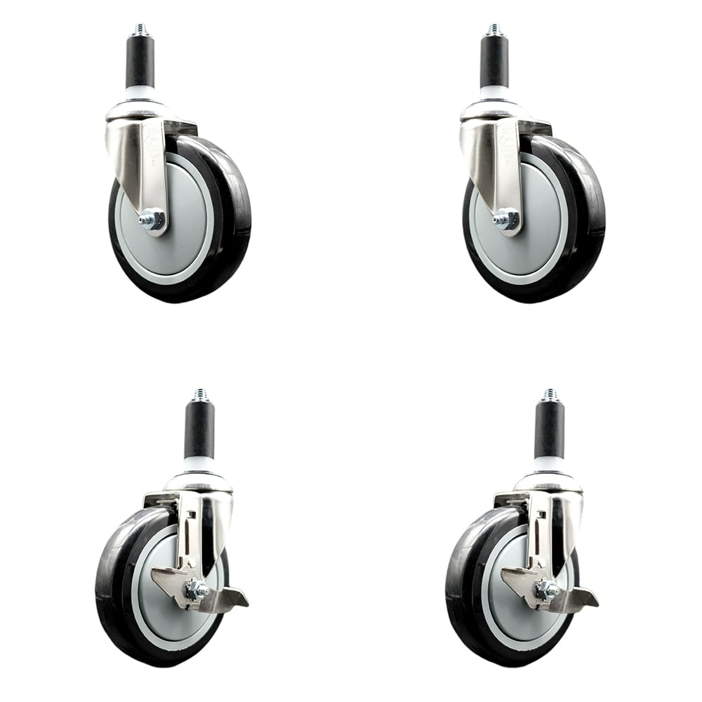 Polyurethane Swivel Stem Caster with 5 in. Black Caster Wheels, 1.38 in. Expanding Stems - 316 Stainless Steel Casters - Set of 4