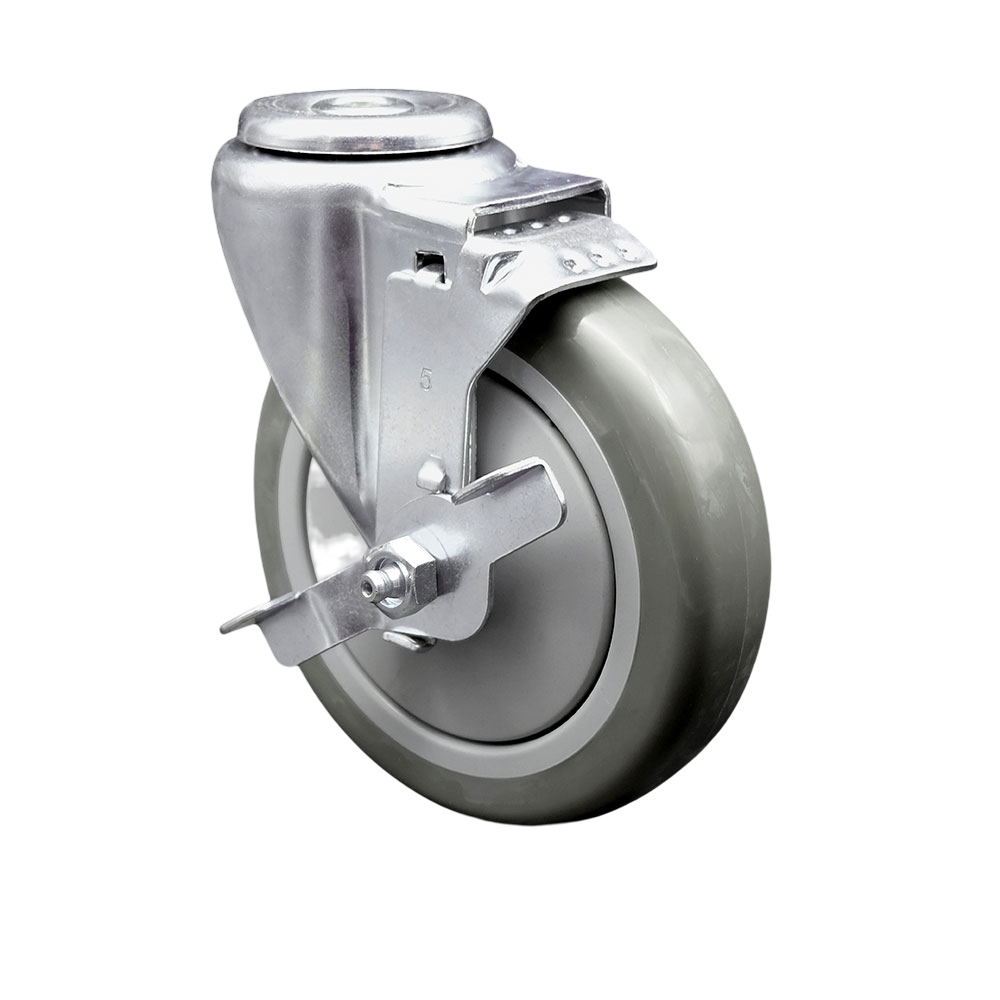 SCC-SSBH20S514-PPUB-TLB Stainless Steel Polyurethane Swivel Bolt Hole Caster with 5 x 1.25 in. Gray Wheel & Top Locking Brake