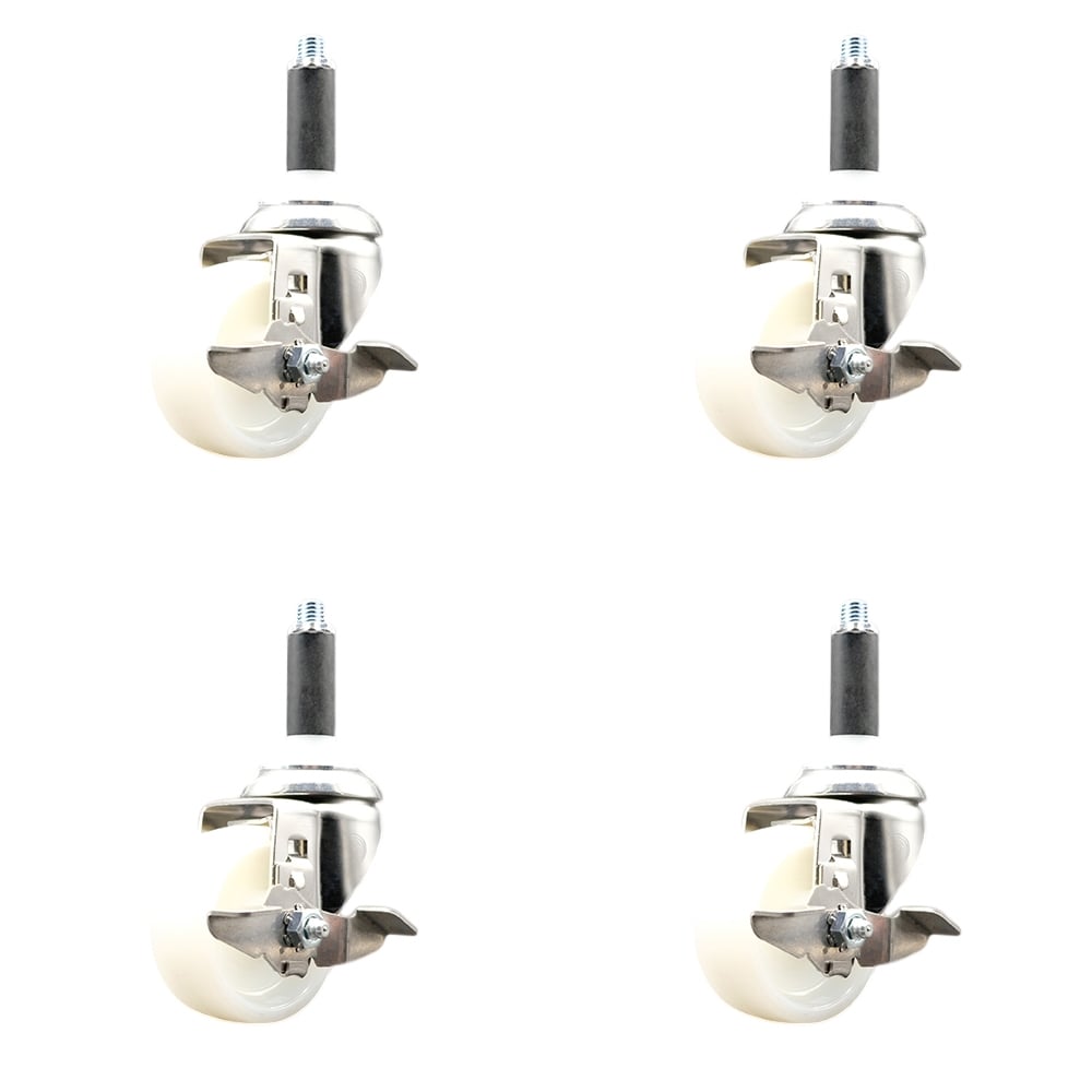 Nylon Swivel Stem Caster with 3 in. Caster Wheels, 0.75 in. Expanding Stems - 316 Stainless Steel Casters - Set of 4