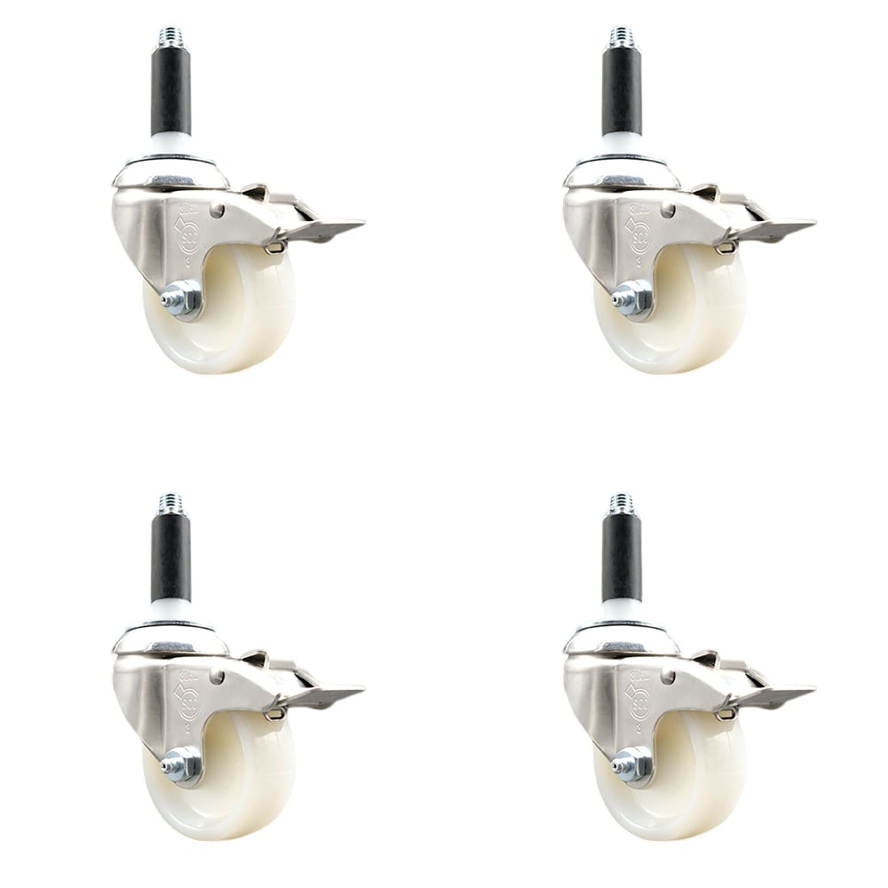 Nylon Swivel Stem Caster with 3 in. Caster Wheels, 0.87 in. Expanding Stems - 316 Stainless Steel Casters - Set of 4