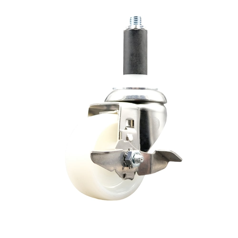 Nylon Swivel Stem Caster with 3 in. White Caster Wheel & Top Lock Brake, 1 in. Expanding Stem - 316 Stainless Steel Caster