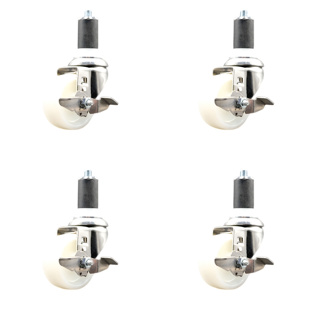 Nylon Swivel Stem Caster with 3 in. Caster Wheels, 1.63 in. Expanding Stems - 316 Stainless Steel Casters - Set of 4