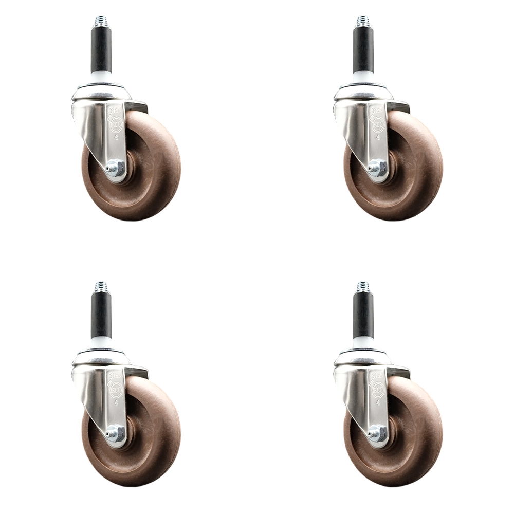 High Temperature Glass Filled Nylon Swivel Stem Caster with 4 in. Brown Caster Wheel - 316 Stainless Steel Casters - Set of 4