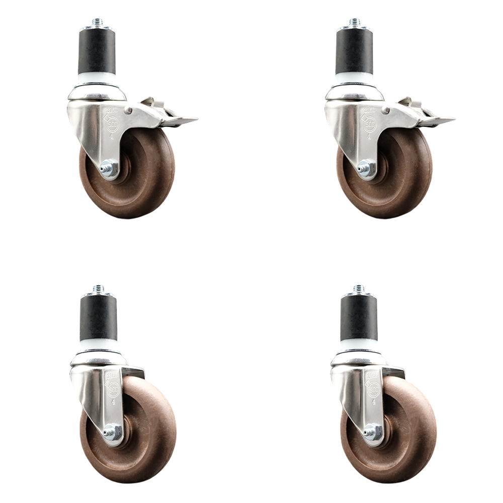 High Temperature Glass Filled Nylon Swivel Stem Caster with 4 in. Caster Wheel - 316 Stainless Steel Caster - Set of 4