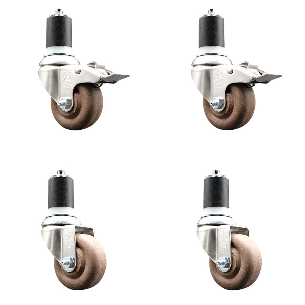 High Temperature Glass Filled Nylon Swivel Stem Caster with 3.5 in. Caster Wheel - 316 Stainless Steel Caster - Set of 4