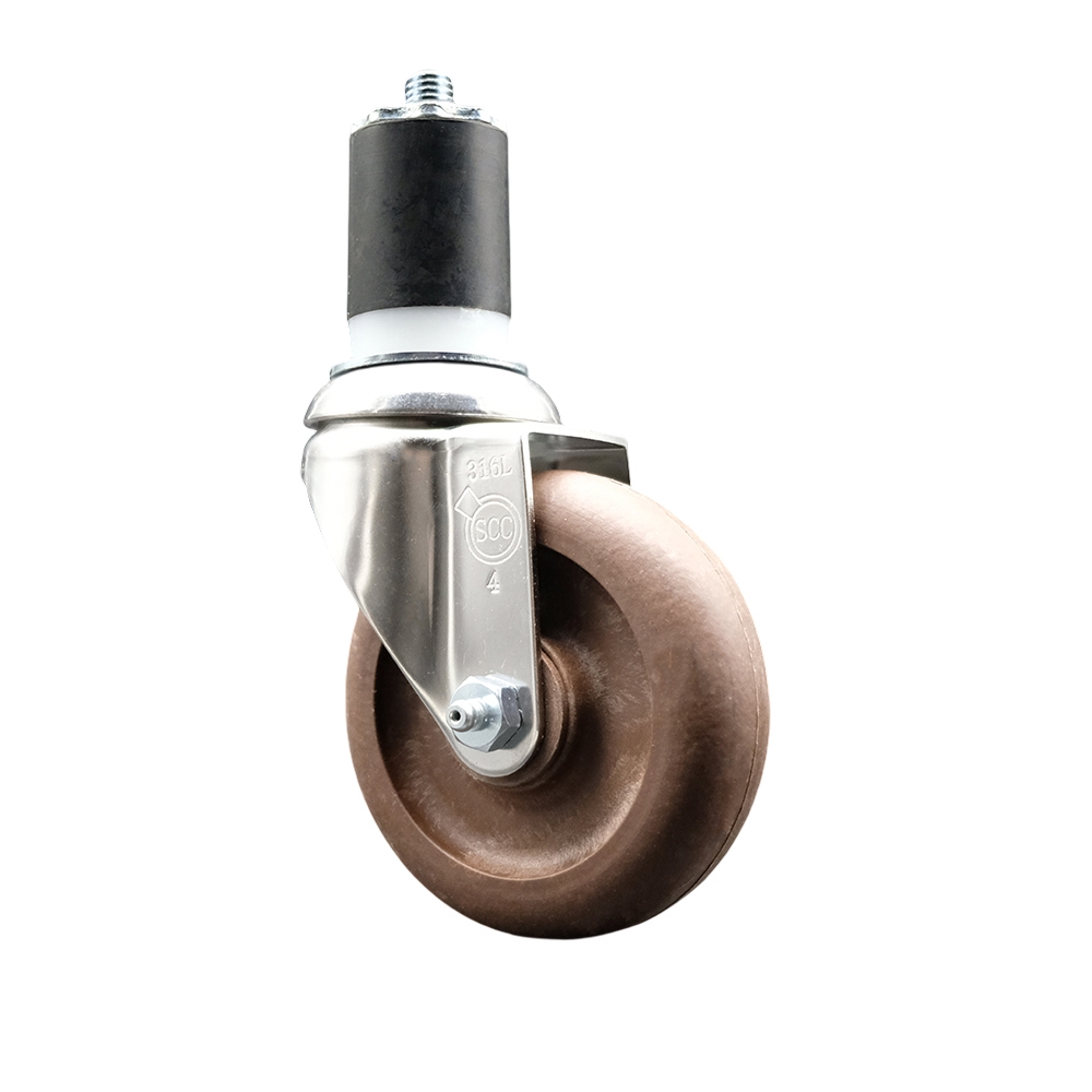 High Temperature Glass Filled Nylon Swivel Stem Caster with 4 in. Brown Caster Wheel, 1.87 in. Expanding Stem - 316 Stainless Steel Caster