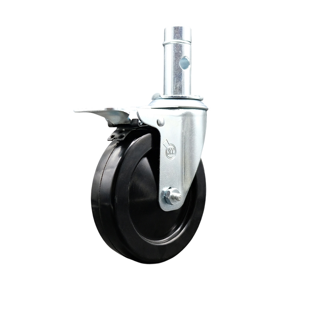 SCC-SFGRTTL20S514-HRS-1364 5 in. Swivel Scaffolding Wheel Caster Black Hard Rubber Wheel 1-3-64 x 2.75 in. Grip Ring Stem Total Lock Brake