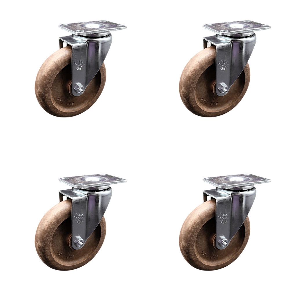 High Temperature Swivel Caster with 5 in. High Temperature Glass Filled Nylon Wheel 3.13 x 4.13 in. Overall Top Plate - Set of 4