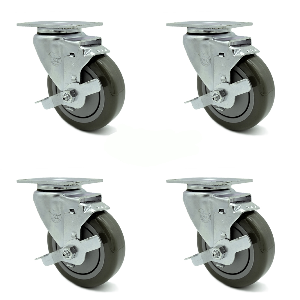 Swivel Caster Set - Gray - 4 in. Wheels - Heavy-Duty
