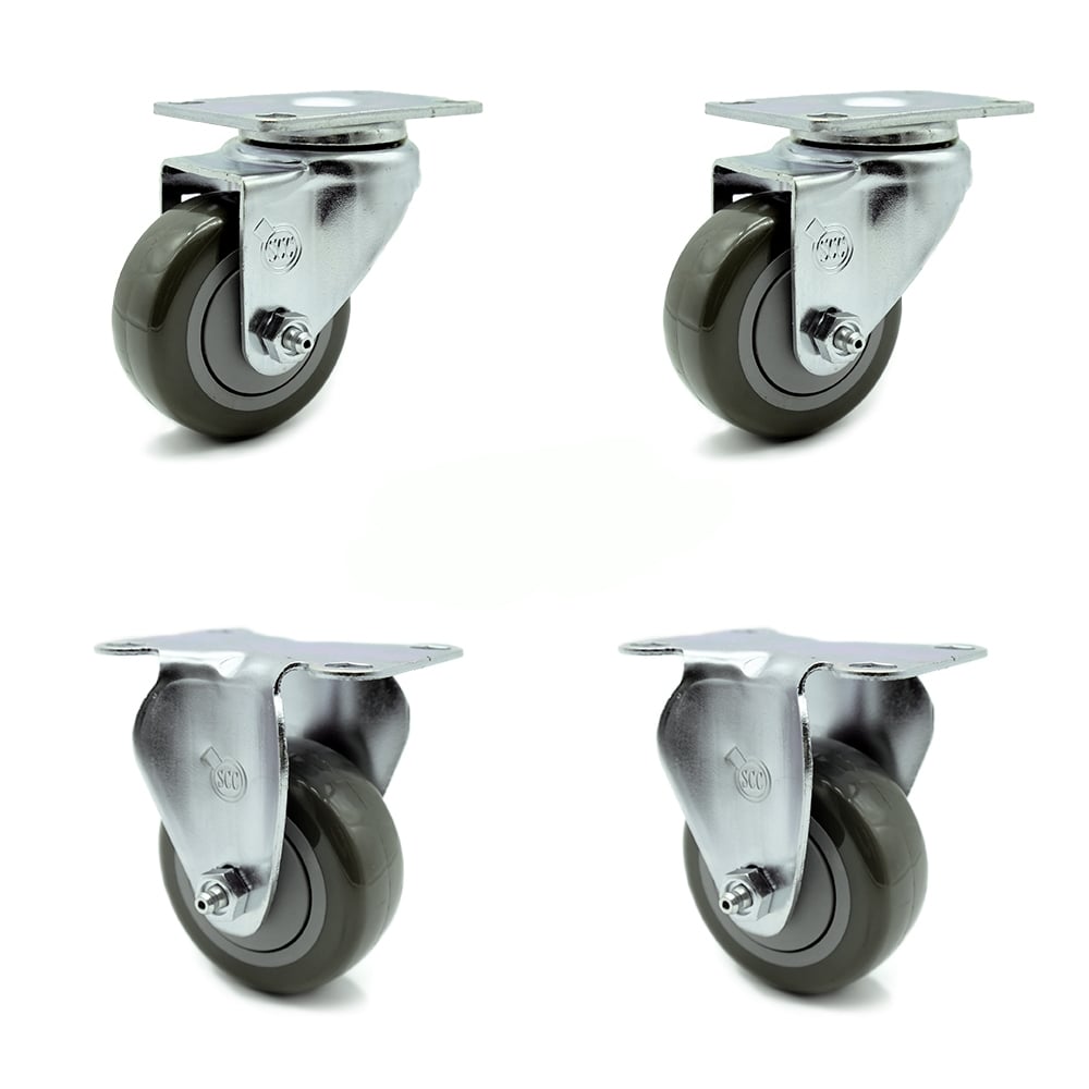 SCC-20S314-PPUB-TP3-2-R-2 Swivel Caster with 2 Rigid Casters 3 in. Gray Polyurethane Wheel 4 x 4.5 in. Overall Top Plate - Set of 4