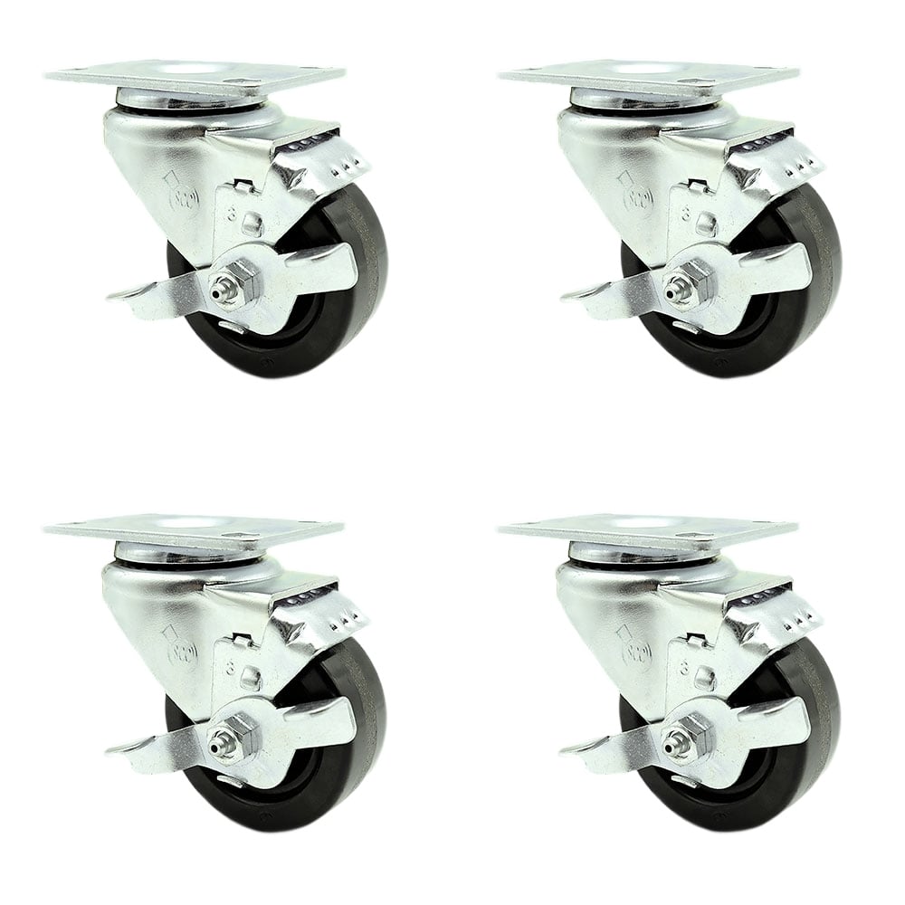 SCC-20S314-PHS-TLB-TP2-4 Swivel Caster with Brakes & 3 in. Phenolic Wheel 3.13 x 4.13 in. Overall Top Plate - Set of 4