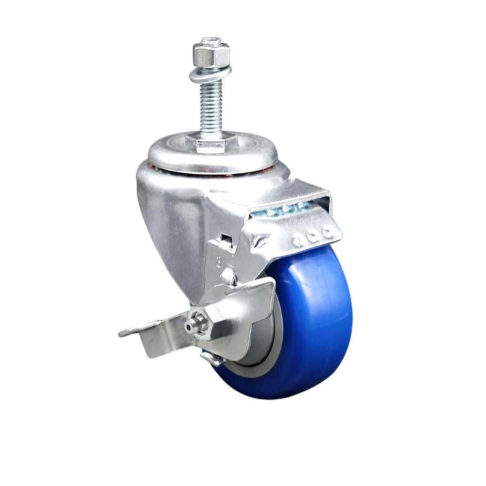 SCC-TS20S3514-PPUB-BLUE-TLB-M1015 Polyurethane Swivel Threaded Stem Caster with 3.5 x 1.25 in. Blue Wheel & 10 mm Stem & Top Locking Brake
