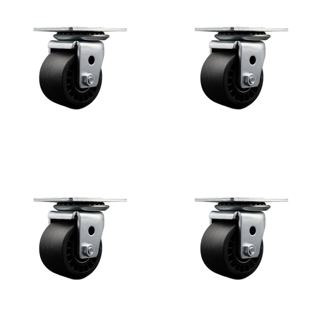 SCC-04S311316-GFNB-4 Low Profile Business Machine Swivel Top Plate Caster Set 3 in. by 1.81 in. Glass Filled Nylon Wheel Ball Bearing