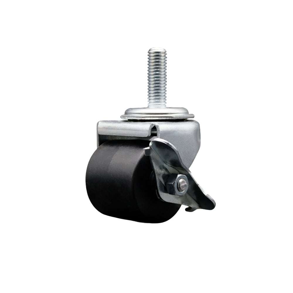 Low Profile Swivel Threaded Stem Caster with Brake 2 in. by 1.81 in. Polyolefin Wheel 13 TPI by 1.5 in. Threaded Stem 0.5 in.