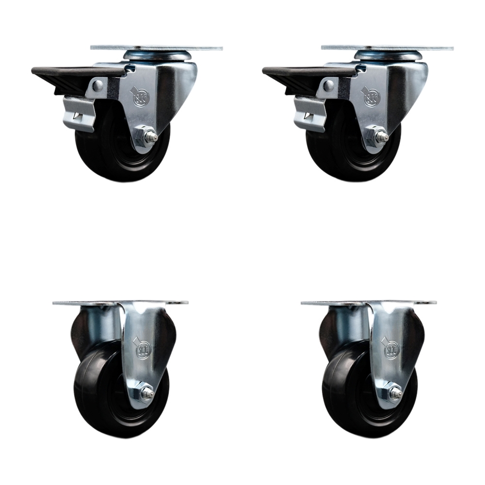SCC-20S314-HRS-PLB-2-R-2 Hard Rubber Swivel Top Plate Caster with 3 in. Black Wheels - Set of 4