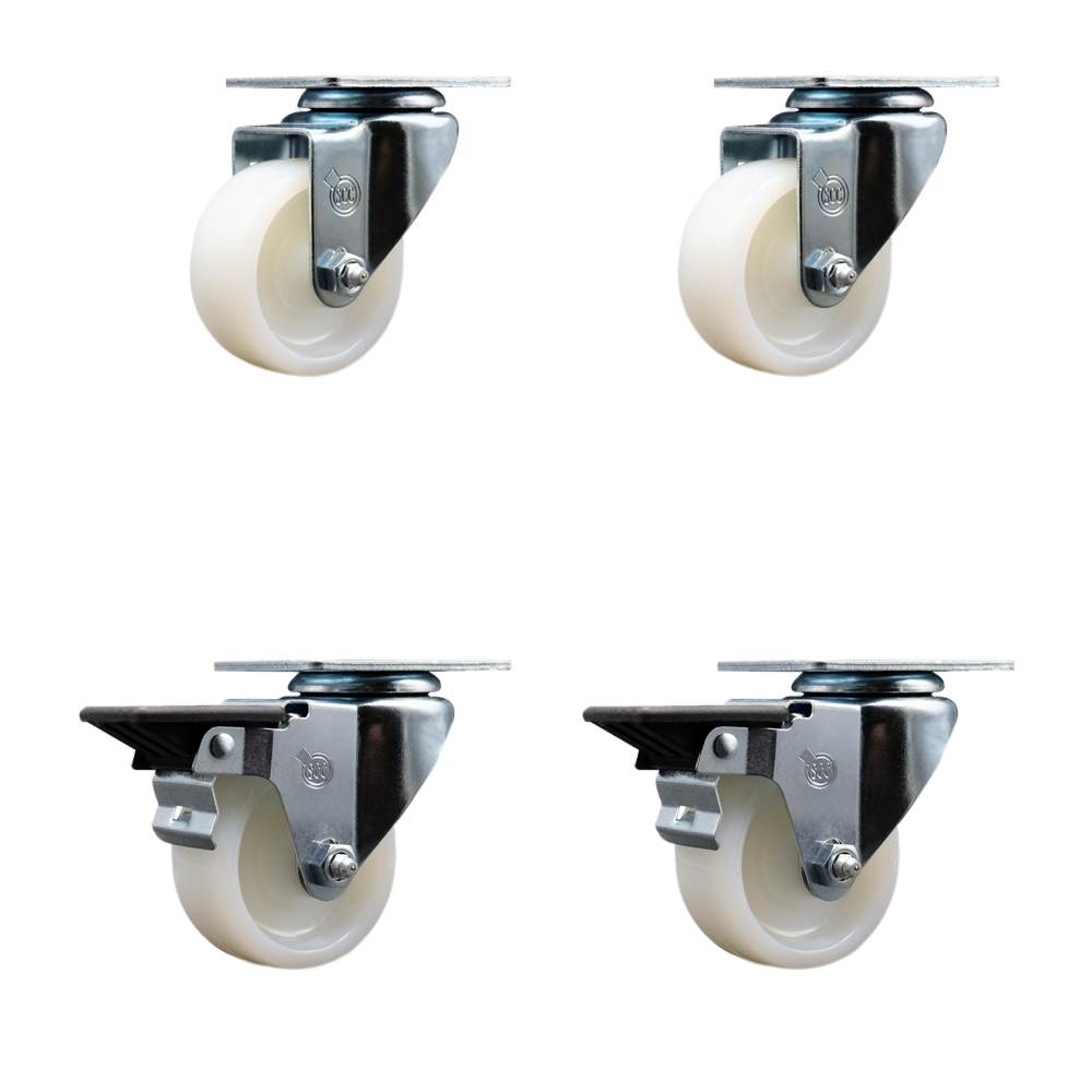 SCC-20S314-NYS-2-PLB-2 Nylon Swivel Top Plate Caster with 3 in. White Wheels - Set of 4