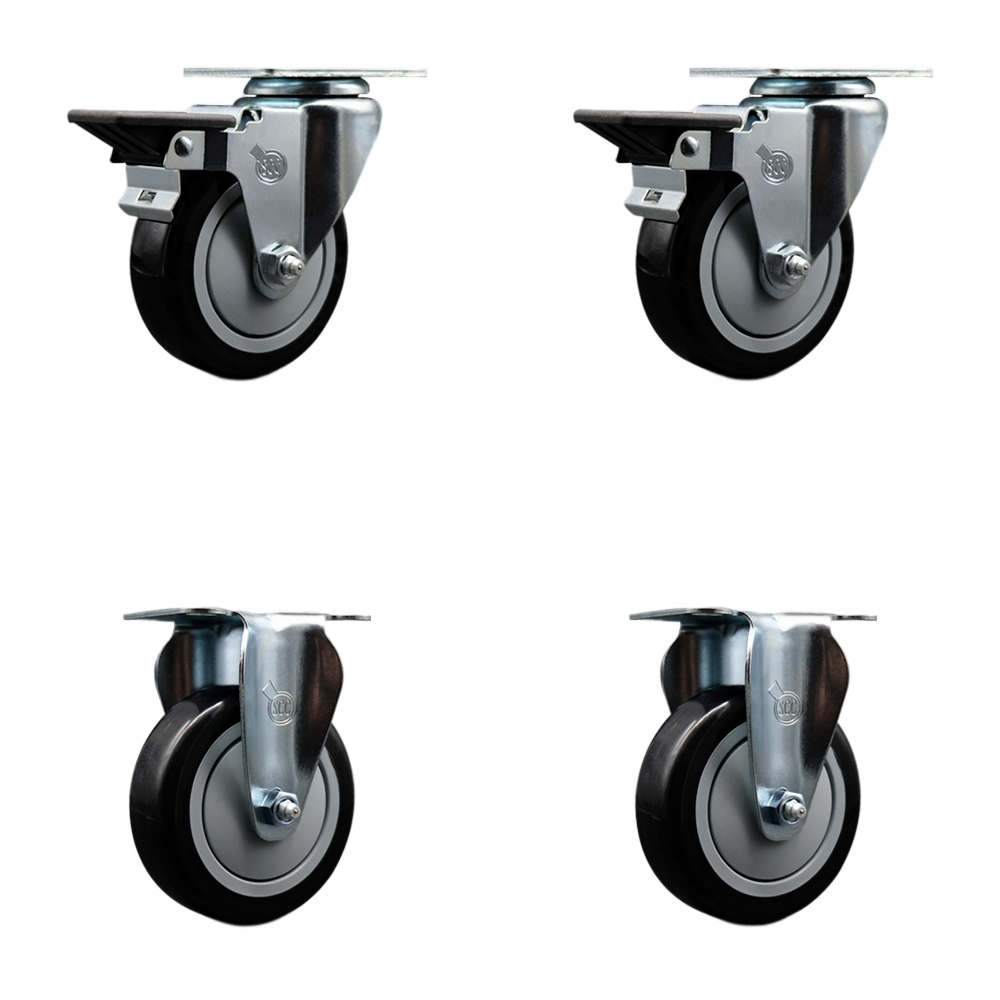 SCC-20S414-PPUB-BLK-PLB-2-R-2 Polyurethane Swivel Top Plate Caster with 4 in. Black Wheels - Set of 4