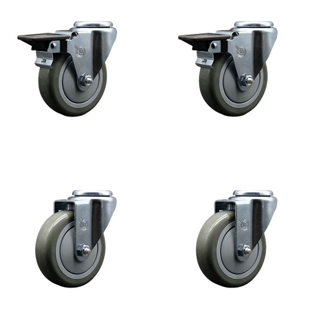 SCC-BH20S414-PPUB-PLB-2-S-2 Polyurethane Swivel Bolt Hole Caster with 4 x 1.25 in. Gray Wheels - Set of 4