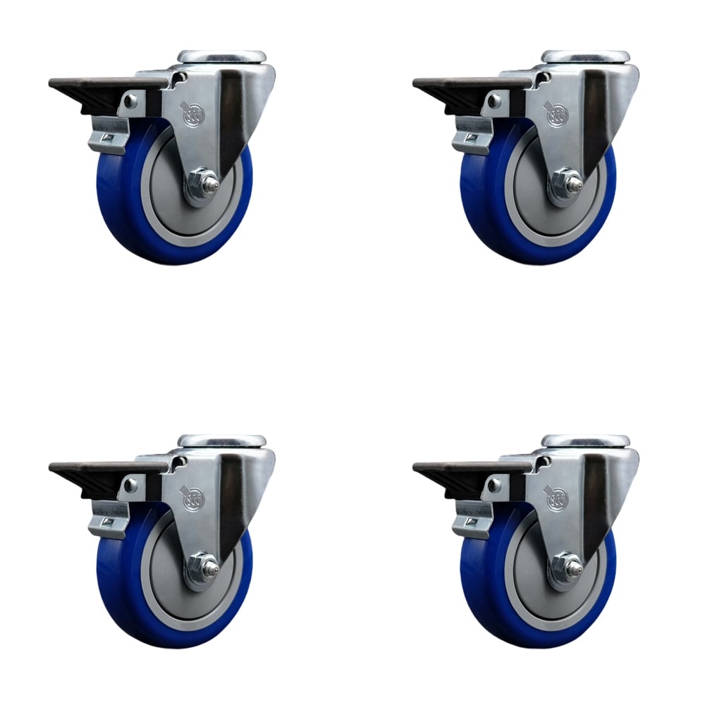 SCC-BH20S414-PPUB-BLUE-PLB-4 Polyurethane Swivel Bolt Hole Caster with 4 x 1.25 in. Blue Wheels - Set of 4