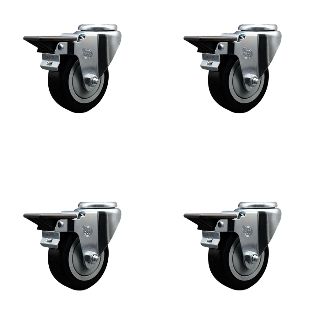 SCC-BH20S3514-PPUB-BLK-PLB-4 Polyurethane Swivel Bolt Hole Caster with 3.5 x 1.25 in. Black Wheels - Set of 4