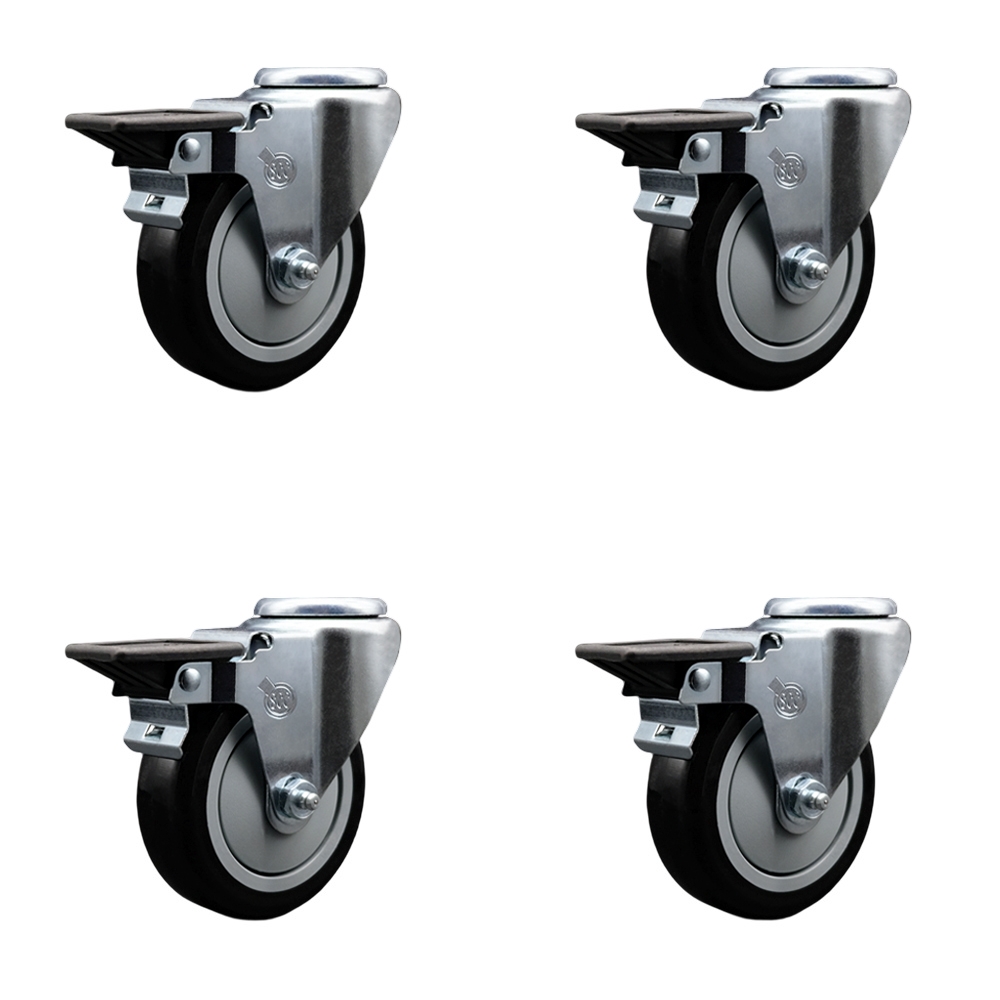 SCC-BH20S414-PPUB-BLK-PLB-4 Polyurethane Swivel Bolt Hole Caster with 4 x 1.25 in. Black Wheels - Set of 4