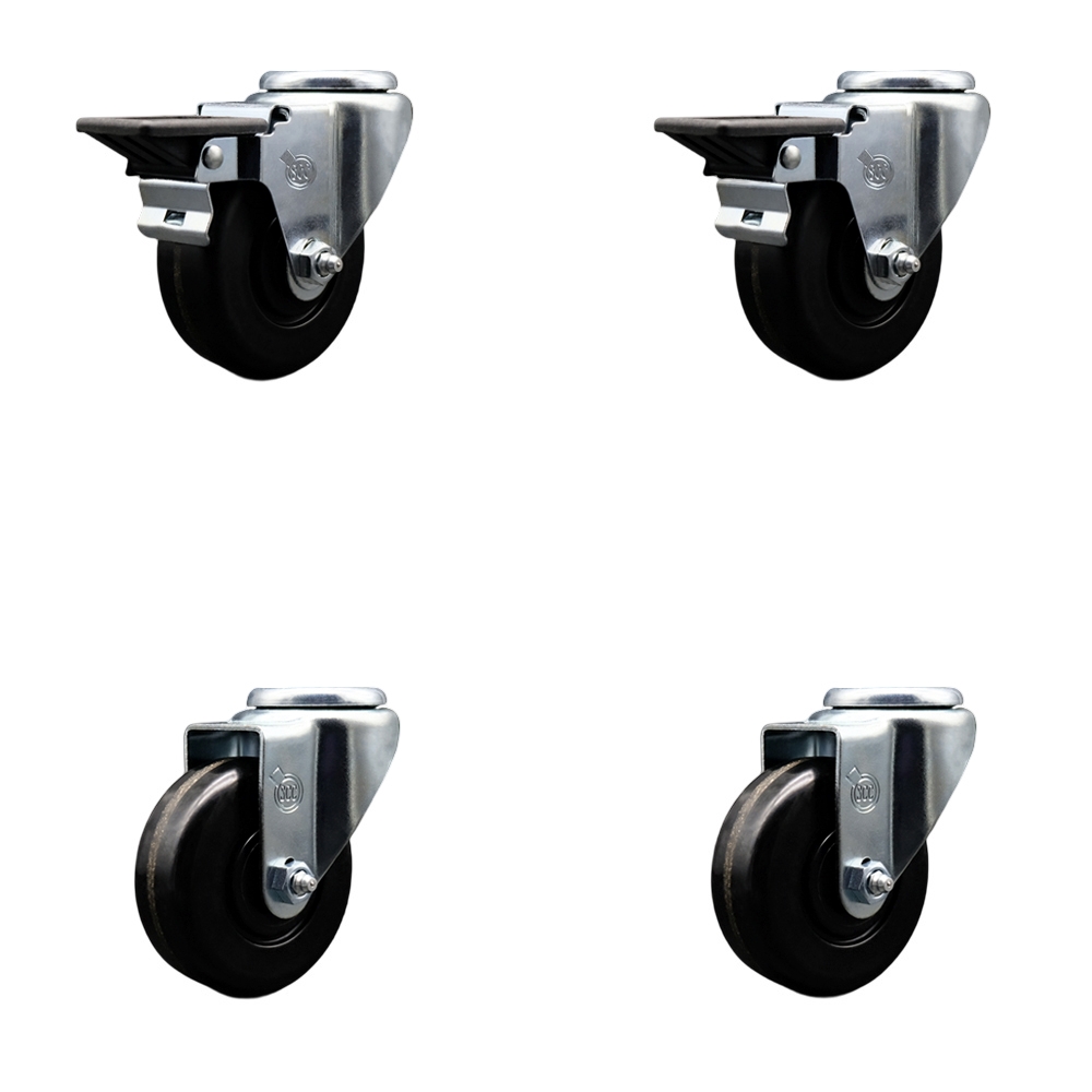 SCC-BH20S3514-PHR-PLB-2-S-2 Phenolic Swivel Bolt Hole Caster with Roller Bearing 3.5 x 1.25 in. Black Wheels - Set of 4