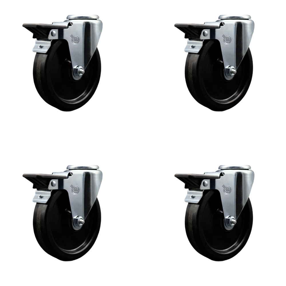 SCC-BH20S514-PHR-PLB-4 Phenolic Swivel Bolt Hole Caster with Roller Bearing with 5 x 1.25 in. Black Wheels - Set of 4