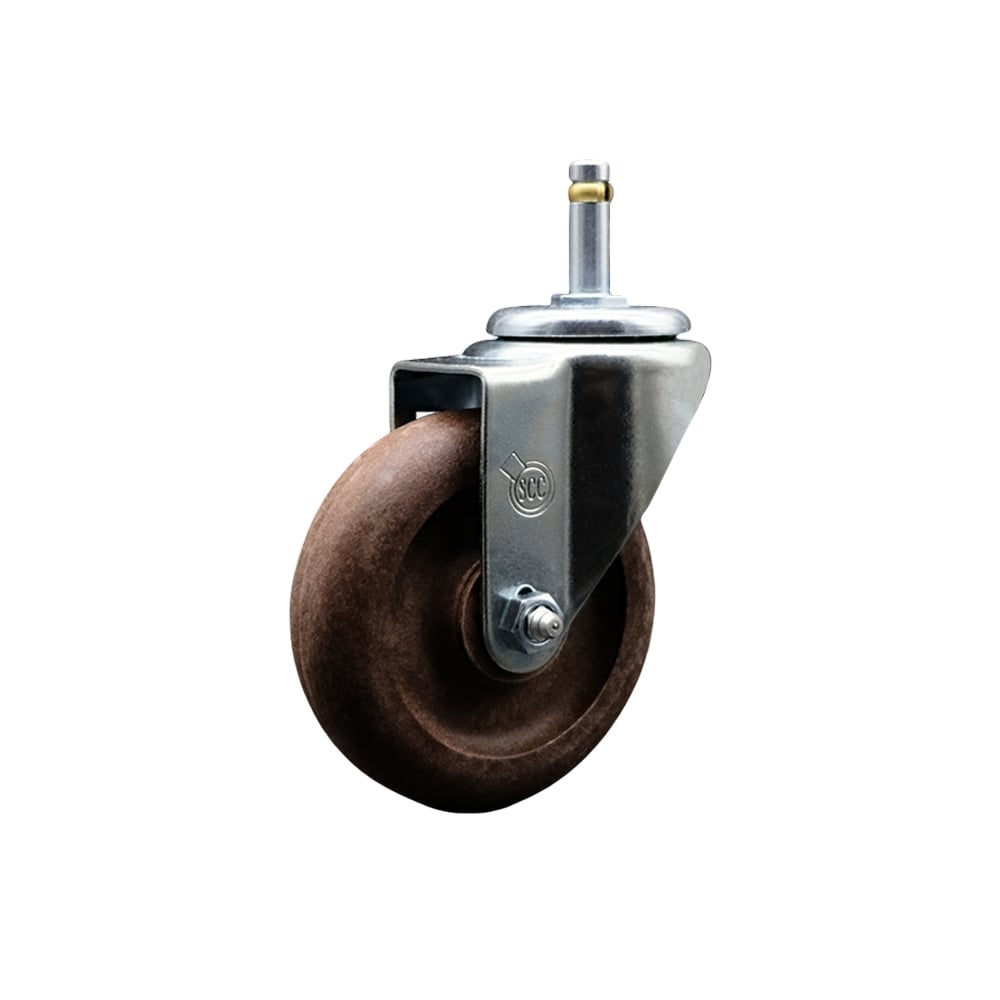 High Temperature Glass Filled Nylon Swivel Grip Ring Stem Caster with 4 x 1.25 in. Brown Wheel & 0.43 in. Stem & Total Locking Brake