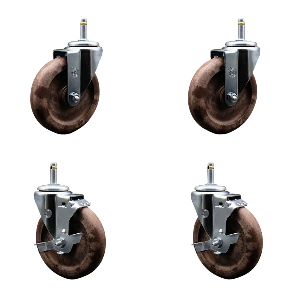 High Temperature Glass Filled Nylon Swivel Grip Ring Stem Caster with 5 x 1.25 in. Brown Wheels & 0.43 in. Stems - Set of 4