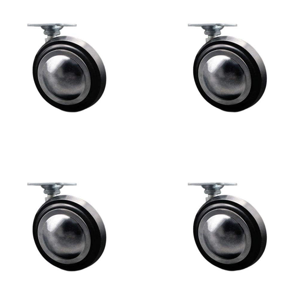 3 in. Swivel Metal with Soft Rubber Tread Ball Caster Wheels for Furniture Bright Chrome Finish Casters with 1.5 in. by 1.5 in. Top Plate - Set of 4