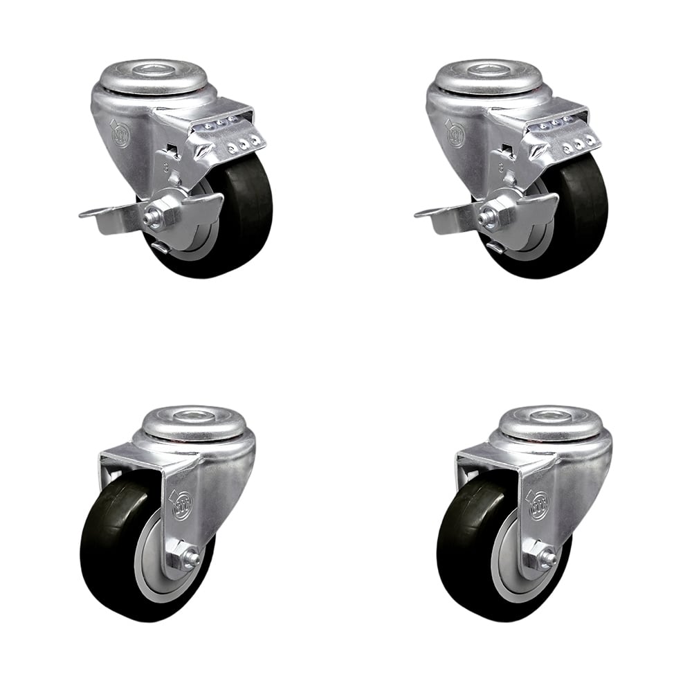 SCC-BH20S314-PPUB-BLK-TLB-2-S-2 Polyurethane Swivel Bolt Hole Caster with 3 x 1.25 in. Black Wheels - Set of 4