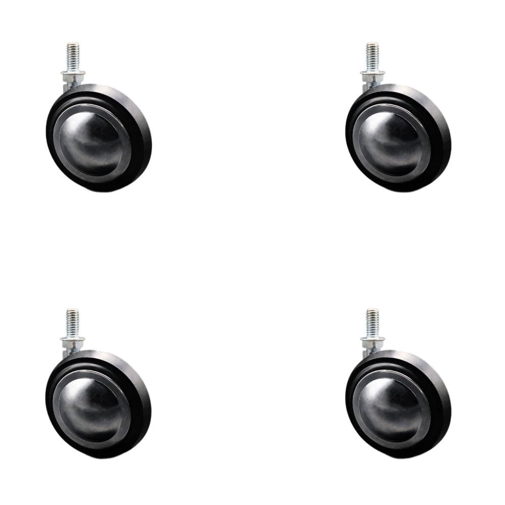 SCC-TS01S30-DCR-BC-381634-4 3 in. Swivel Metal with Soft Rubber Tread Ball Caster Wheels with0.375 in. 16 TPI x0.75 in. Threaded Stem - Set of 4