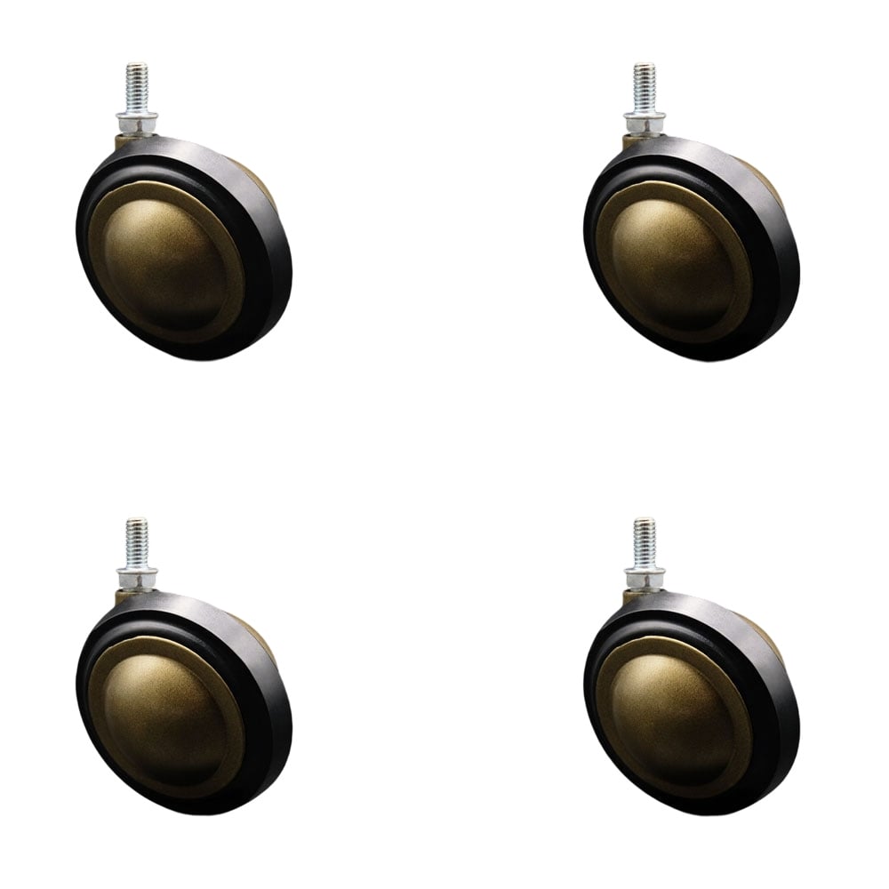 3 in. Swivel Metal with Soft Rubber Tread Ball Caster for Furniture Anique Brass Finish with 0.375 in. 16 TPI x0.75 in. Threaded Stem - Set of 4