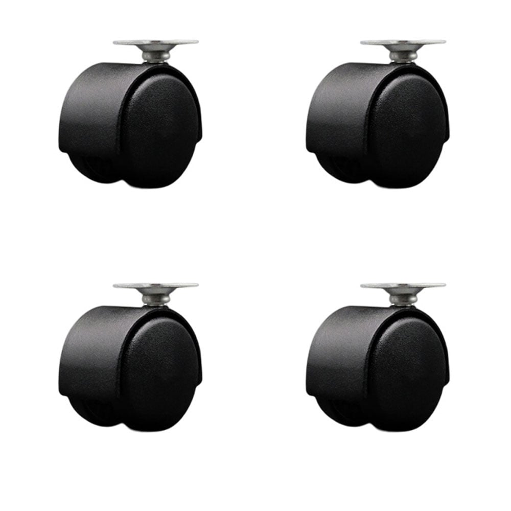 2 in. Swivel Caster Wheels For Furniture Nylon Flat Black Metal Hooded Twin Wheel 1.5 in. by 1.5 in. Overall Top Plate-Casters - Set of 4
