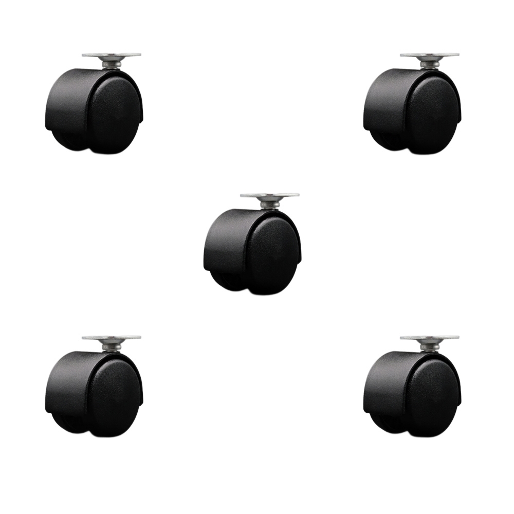 2 in. Swivel Caster Wheels For Furniture Nylon Flat Black Metal Hooded Twin Wheel 1.5 in. by 1.5 in. Overall Top Plate-Casters - Set of 5