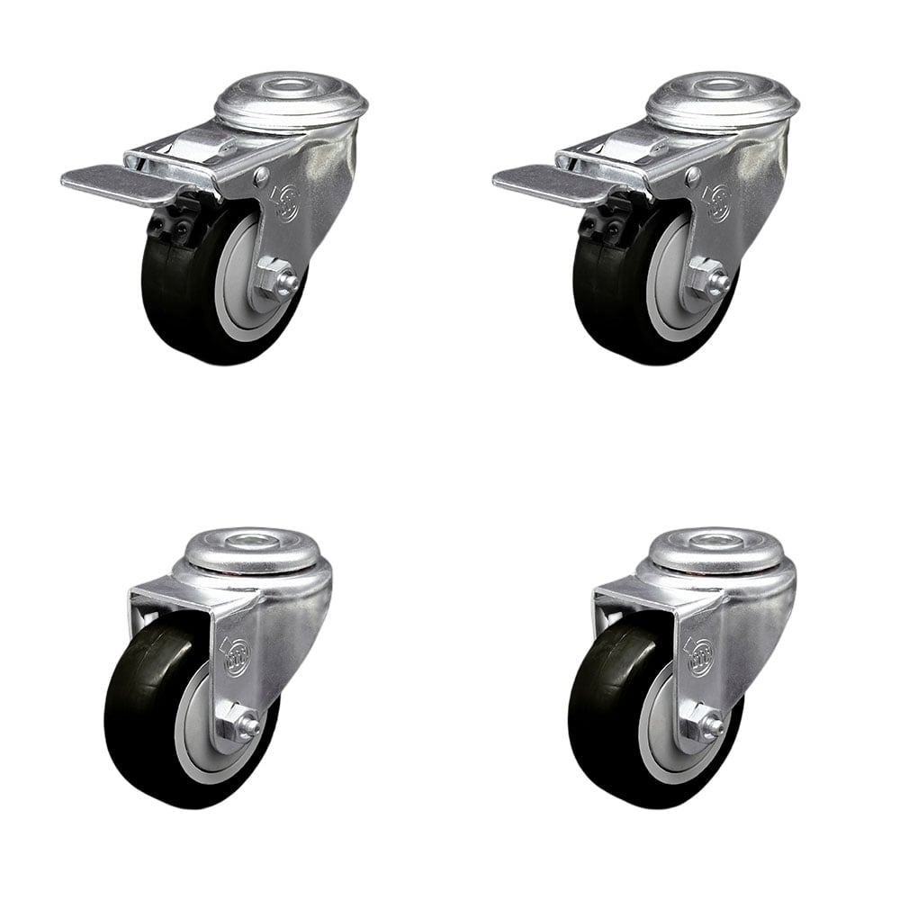 SCC-BHTTL20S3514-PPUB-BLK-2-S-2 Polyurethane Swivel Bolt Hole Caster with 3.5 x 1.25 in. Black Wheels - Set of 4