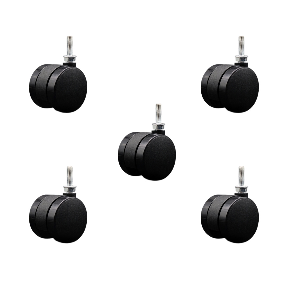 SCC-UHTS02S50-NYS-5161810-5 2 in. Nylon Twin Office Chair Wheels 0.31 in. - 18 TPI x 1 in. Threaded Stems - Set of 5