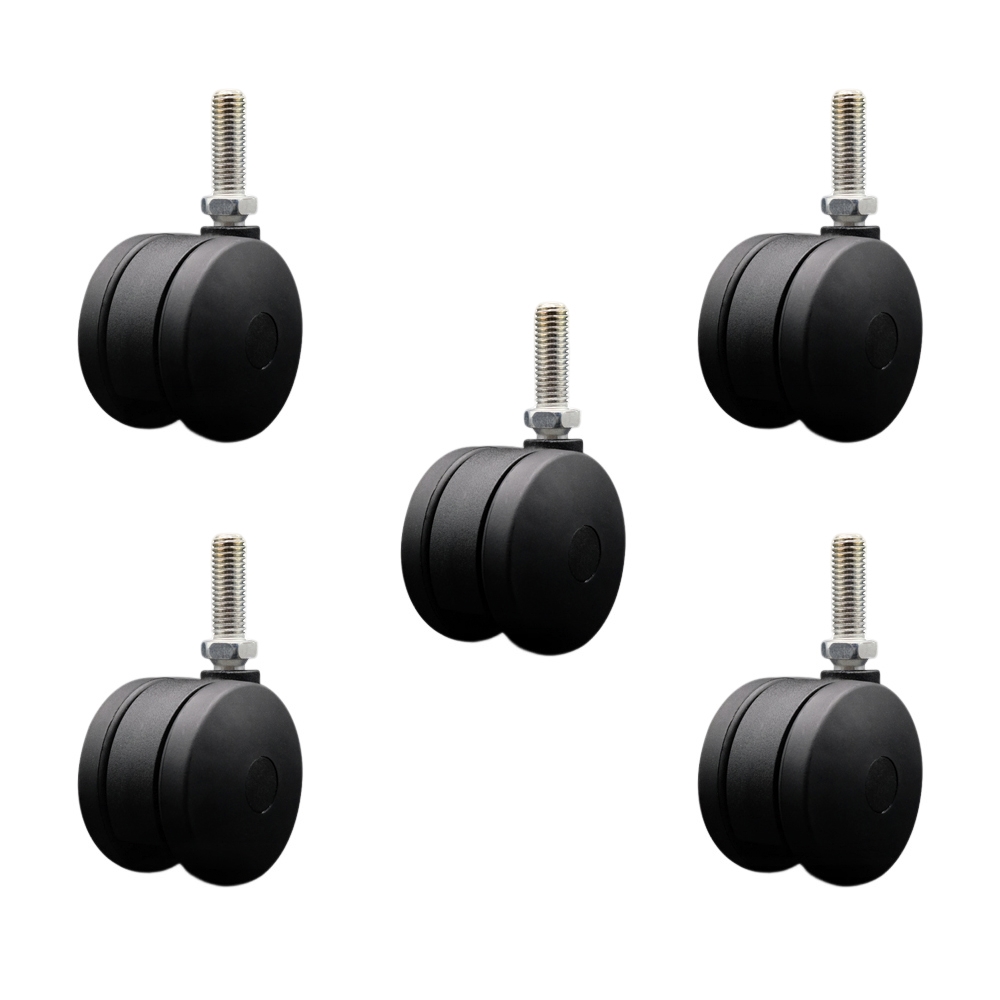 SCC-UHTS02S75-NYS-121315-5 3 in. Extra Large Heavy Duty Office Chair Wheels Nylon Twin Wheels 0.5 in. - 13 TPI x 1.5 in. Threaded Stems - Set of 5
