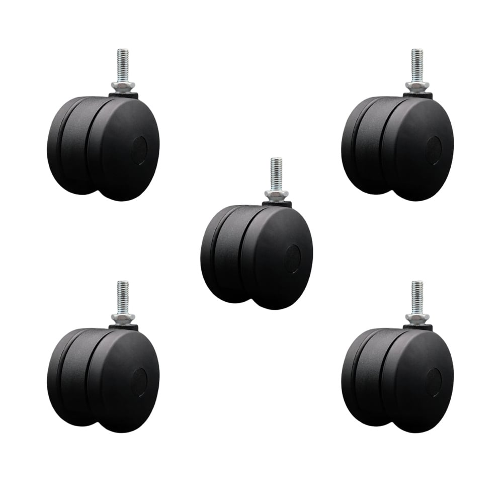 SCC-UHTS02S75-NYS-381610-5 3 in. Extra Large Heavy Duty Office Chair Wheels Nylon Twin Wheels 0.38 in. - 16 TPI x 1 in. Threaded Stems - Set of 5