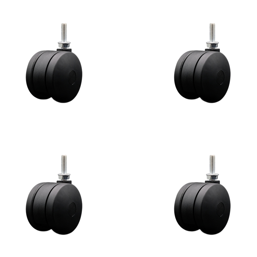 SCC-UHTS02S75-NYS-5161810-4 3 in. Extra Large Heavy Duty Office Chair Wheels Nylon Twin Wheels 0.31 in. - 18 TPI x 1 in. Threaded Stems - Set of 4