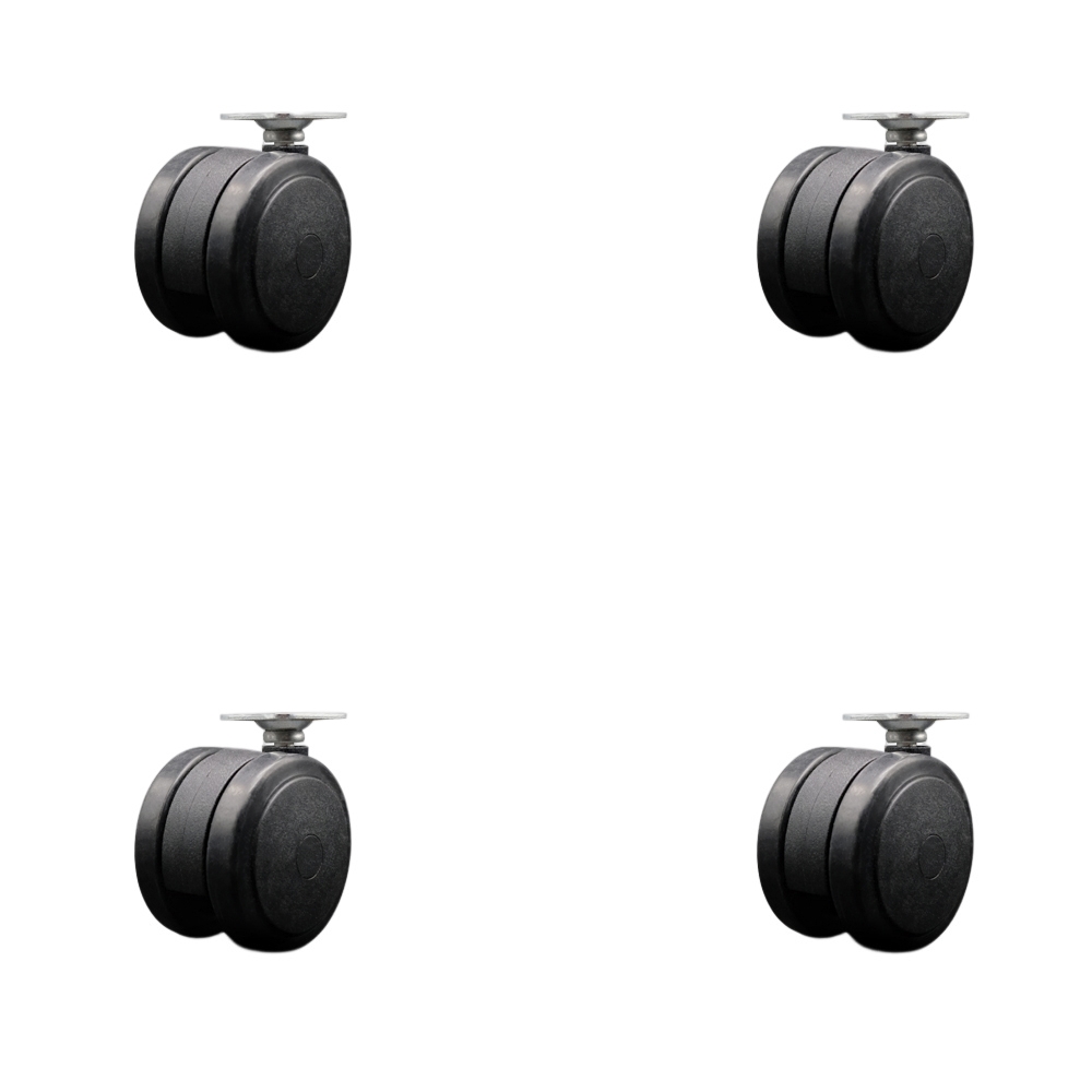 2.38 in. Floor Safe Office Chair Wheels Black Non-Marking Thermoplastic Rubber Twin Wheels 1.5 in. by 1.5 in. Overall Top Plate - Set of 4