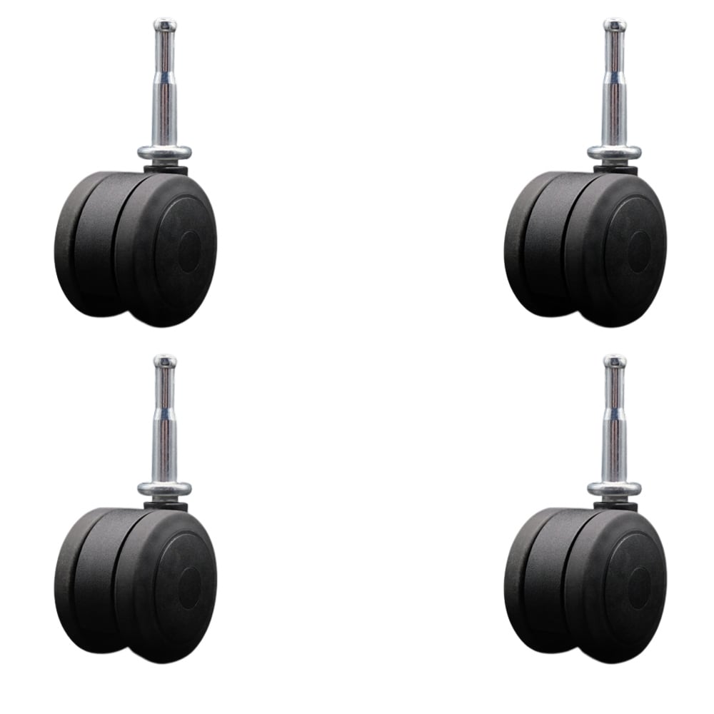 SCC-GN02S75-TPR-BLK-4 3 in. Heavy Duty Floor Safe Office Chair Wheels Black Non-Marking Twin Wheels 0.31 in. Grip Neck Stems - Set of 4