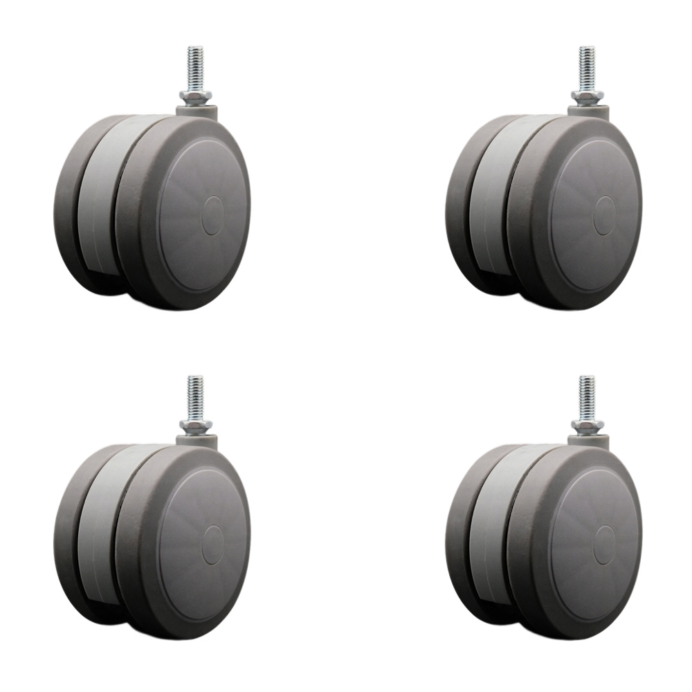4 in. Extra Large Heavy Duty Floor Safe Office Chair Wheels Gray Non-Marking Twin Wheels 0.38 in. - 16 TPI x 1 in. Threaded Stems - Set of 4