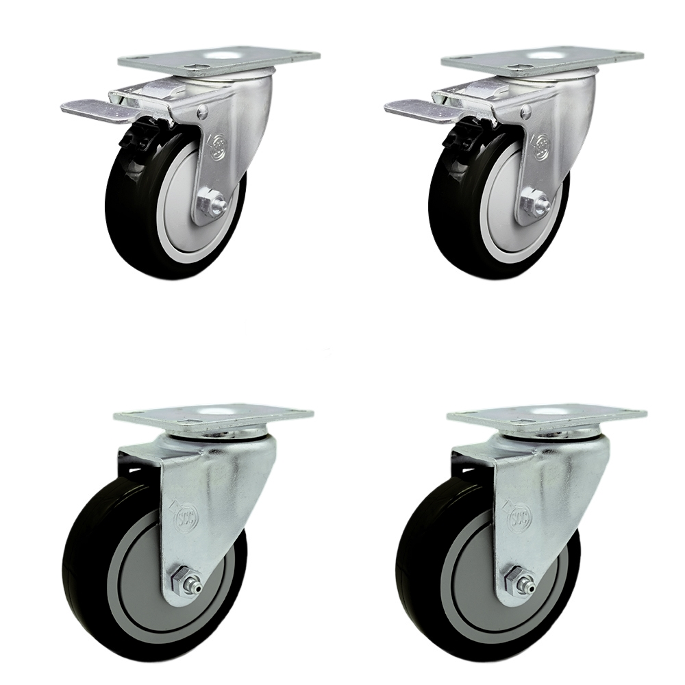 SCC-TTL20S414-PPUB-BLK-2-S-2 Polyurethane Swivel Top Plate Caster with 4 in. Black Wheels - Set of 4