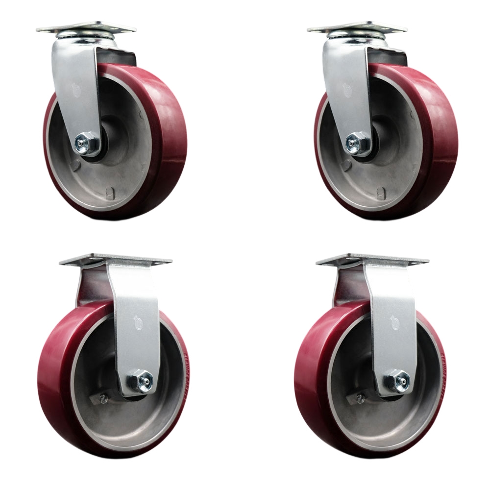 SCC-20S620-PAR-2-R-2 Swivel & Rigid Top Plate Caster Set Maroon 6 in. by 2 in. Polyurethane on Aluminum Wheel Roller Bearing