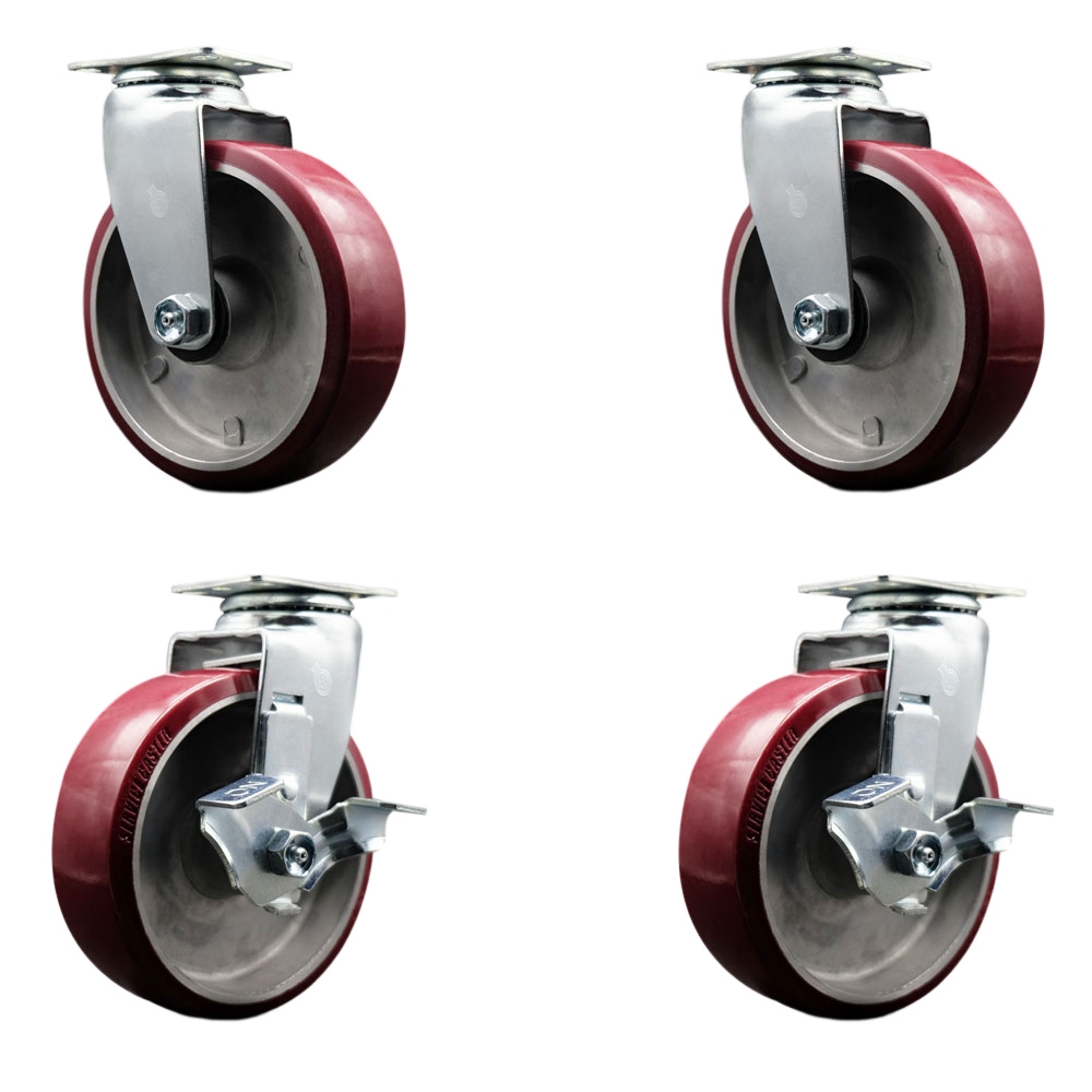 SCC-20S620-PAB-2-TLB-2 Swivel Top Plate Caster Set Maroon 6 in. by 2 in. Poly on Aluminum Wheel Ball Bearing